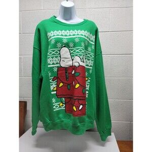 Peanuts Charlie Brown Christmas Crewneck Sweatshirt Green 2XL Holiday